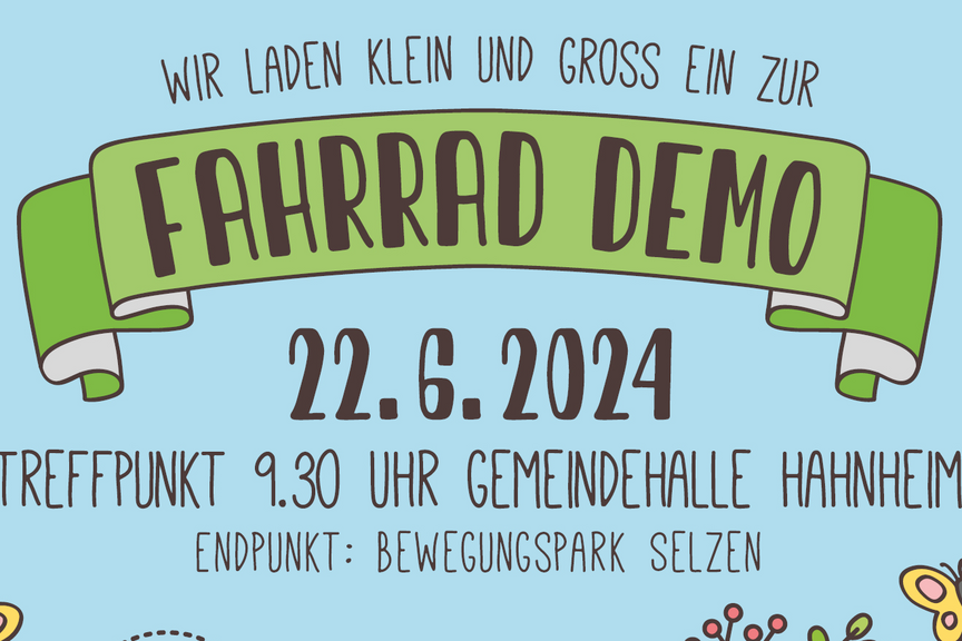 2024-06-22_DemoHahnheim.png Fahrraddemo in Hahnheim am 22.06.2024 um 9:30 Uhr an der Gemeindehalle